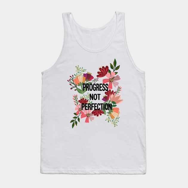 'Progress Not Perfection' Floral Sticker Tank Top by SanMade